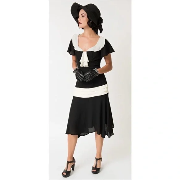 Unique Vintage Black and Cream High Low Dress NWOT - Picture 3 of 7